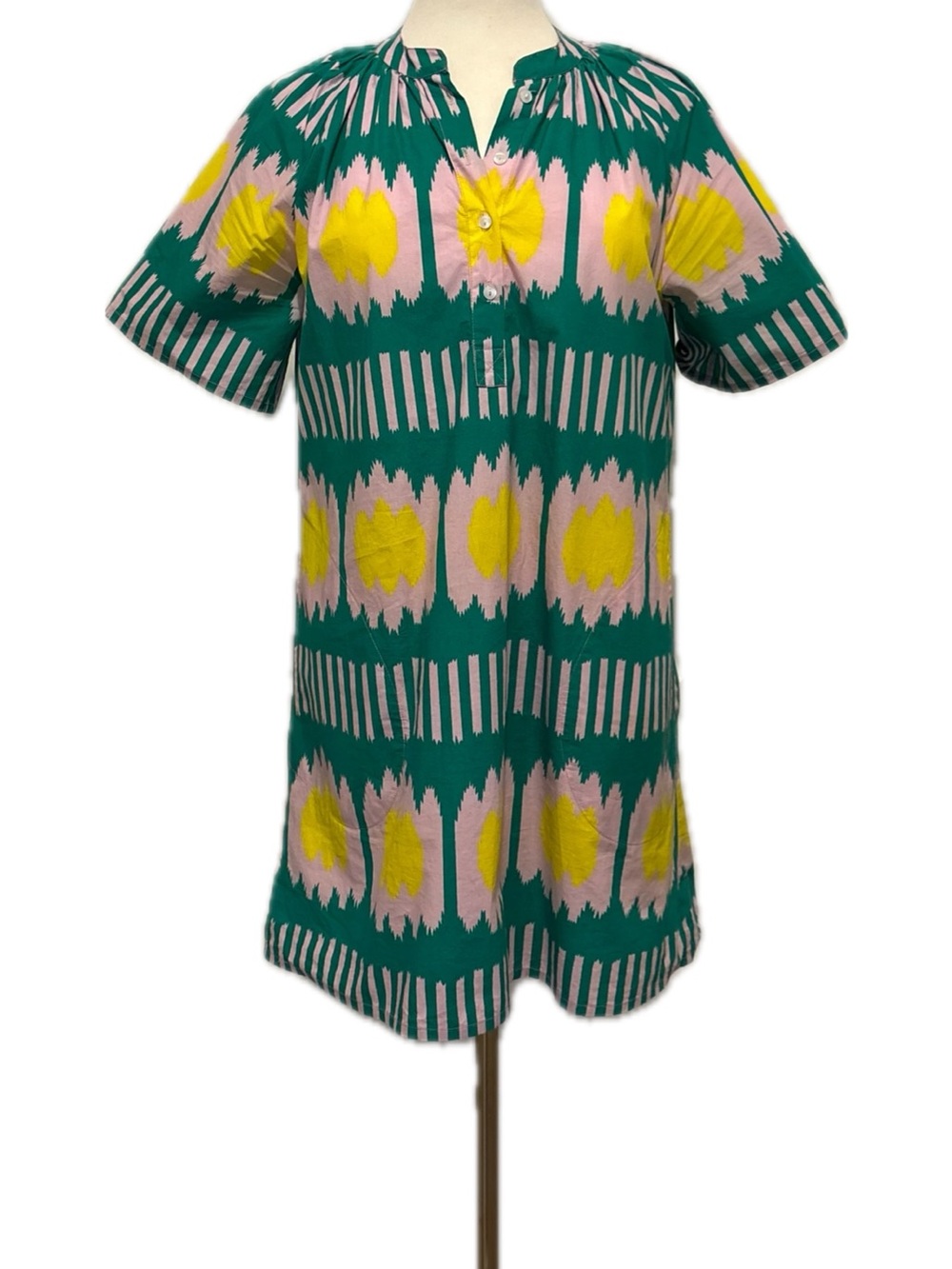 Oliphant Green Multi‑Print Button‑Front Dress | Size Small